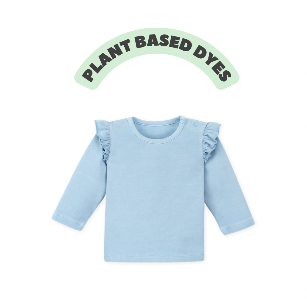 Plant-dyed organic-cotton flutter long sleeve baby tee