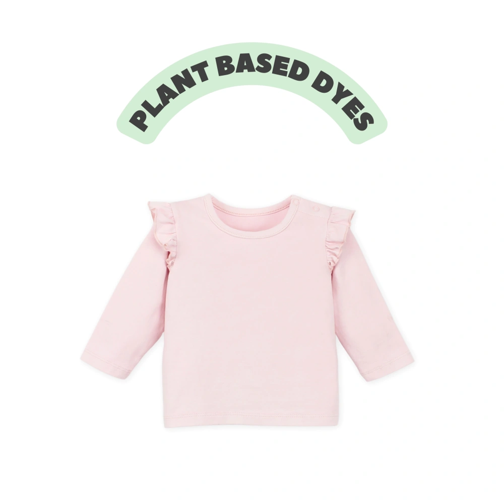 Plant-dyed organic-cotton flutter long sleeve baby tee