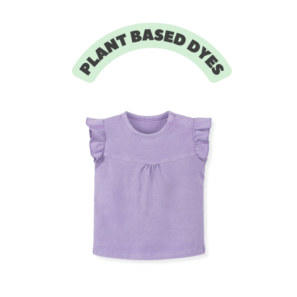 elyse flutter short sleeve tee, plant-dyed organic cotton baby tee, SENSENG