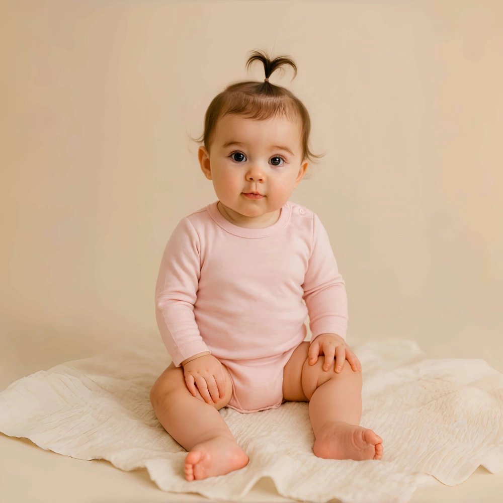 Organic-cotton plant-dyed long sleeve baby bodysuit with snap closure