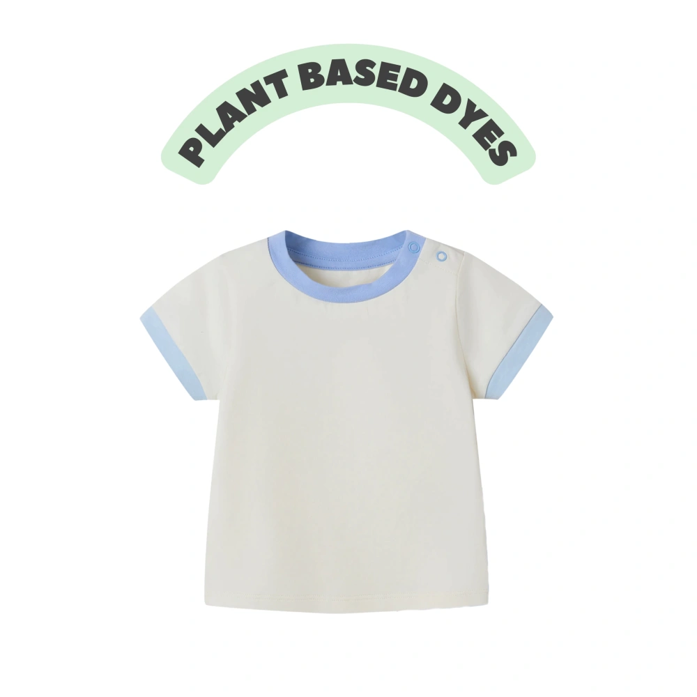contrast-trim short-sleeve baby tee, plant-dyed organic-cotton jersey