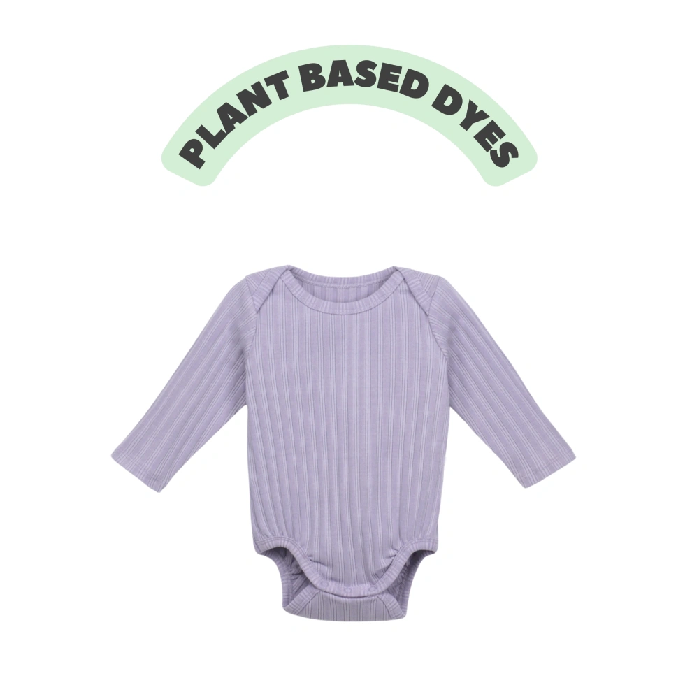 Senseng Slip-On Long Sleeve Organic Cotton Baby Onesie (0-18M) with Plant-Based Dyes on Infant Model