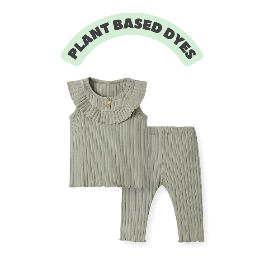 Baby ribbed two-piece set (top and pants) in plant-dyed organic cotton