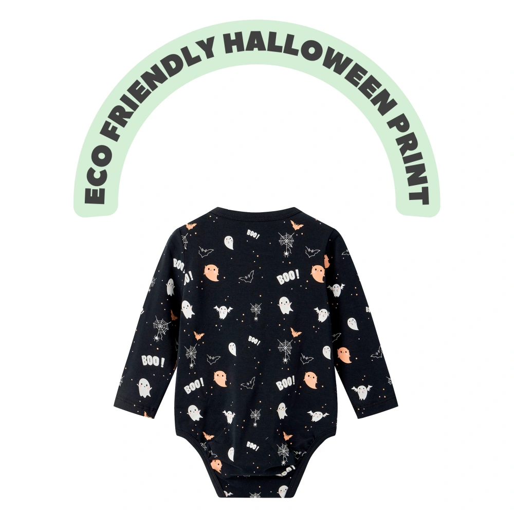 Senseng Organic Cotton Ghost-Printed Halloween Baby Bodysuit – eco-friendly infant Halloween outfit