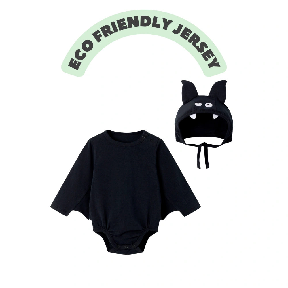 Senseng Organic Cotton Baby Bat Halloween Costume with Matching Hat | Eco-Friendly Infant Outfit