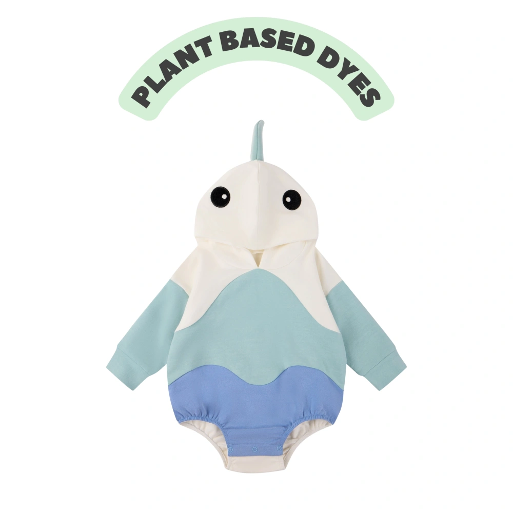 Senseng Organic Baby Whale Costume Bodysuit | Plant-Dyed French Terry Romper (0-24M)