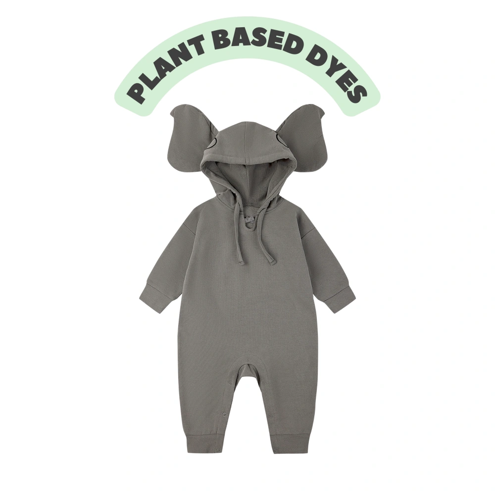 Senseng Plant-dyed organic-cotton baby elephant romper with hood