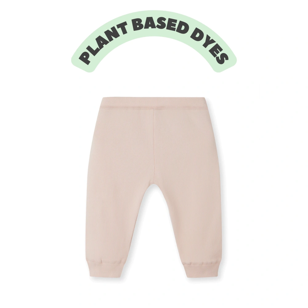 Senseng organic cotton baby ribbed leggings in natural plant dye, soft eco-friendly apparel for infants and toddlers