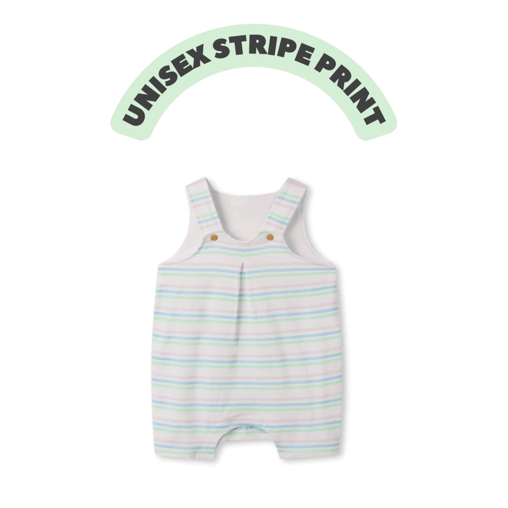 Senseng baby unisex stripe dungarees in plant-dyed organic cotton, eco-friendly toddler romper 0-24M