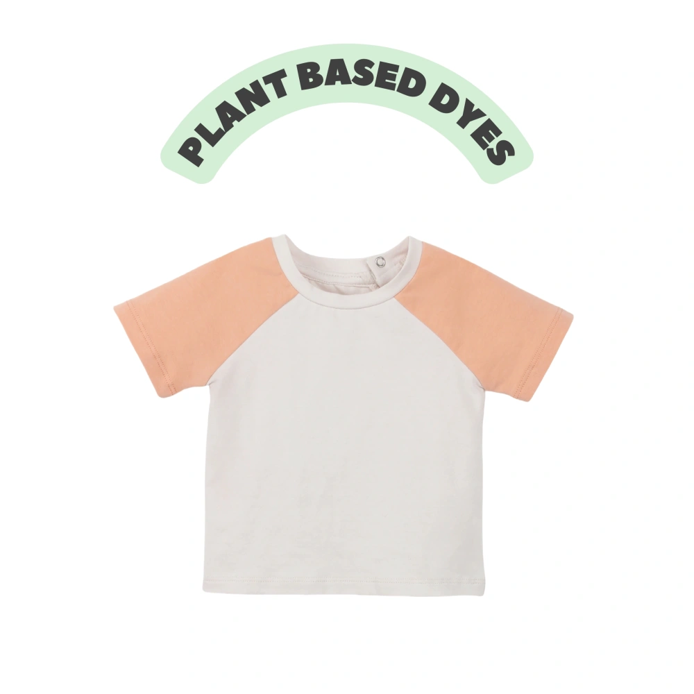 Raglan organic-cotton baby tee with plant-dyed color (botanical dye)