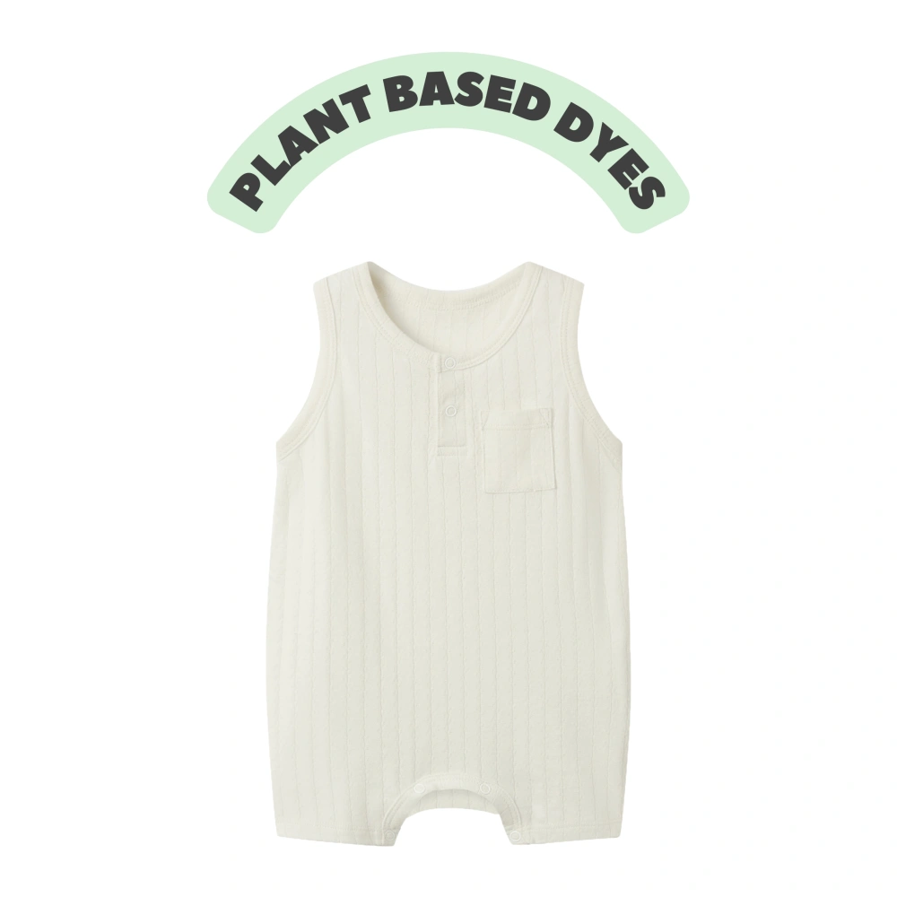Baby wearing organic cotton plant-dyed unisex romper