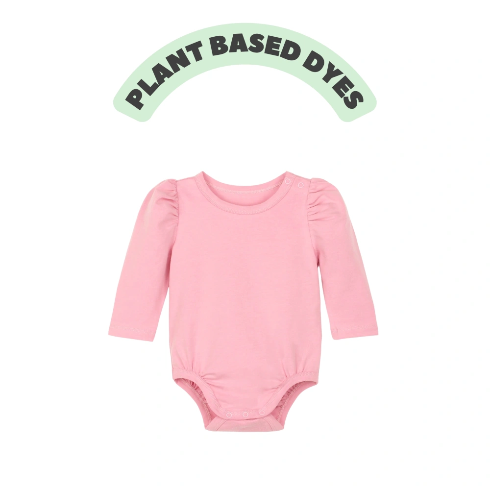 Plant-dyed organic cotton baby girl bubble long sleeve onesie