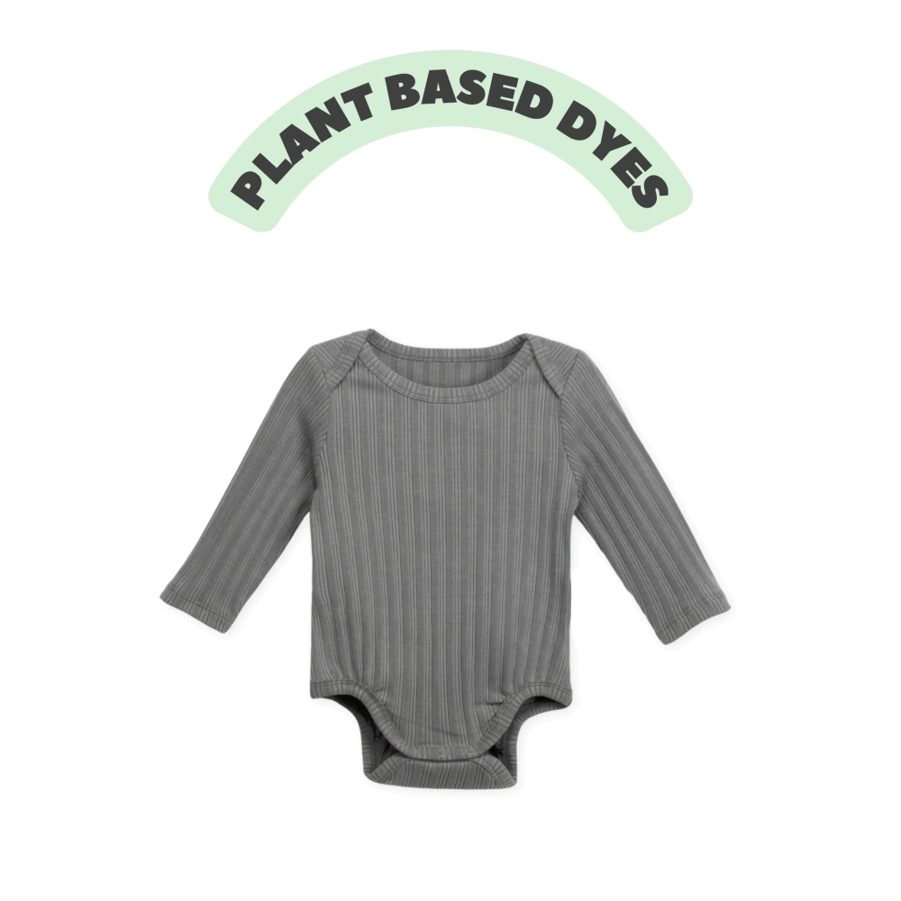 Senseng Slip-On Long Sleeve Organic Cotton Baby Onesie (0-18M) with Plant-Based Dyes on Infant Model