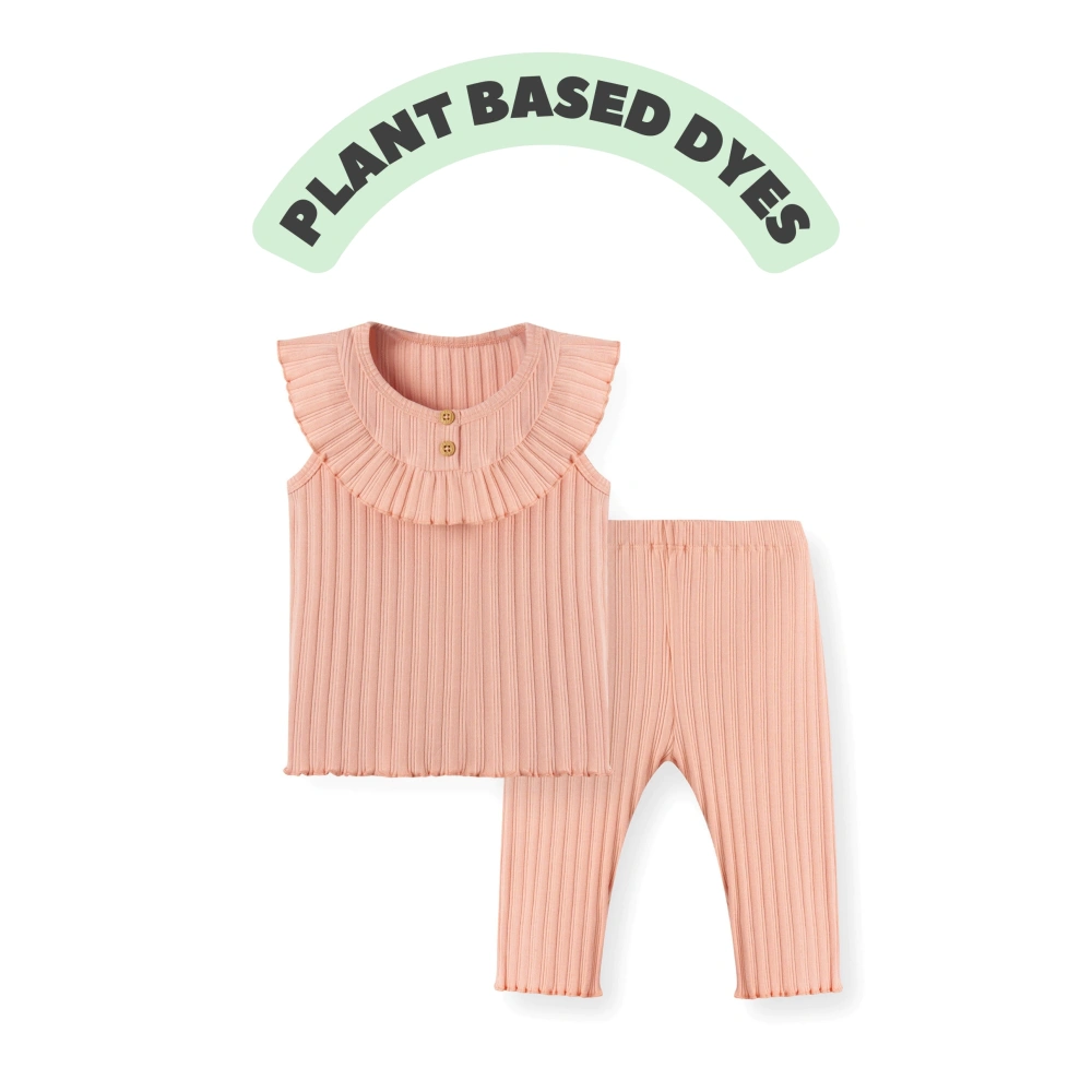 Baby ribbed two-piece set (top and pants) in plant-dyed organic cotton