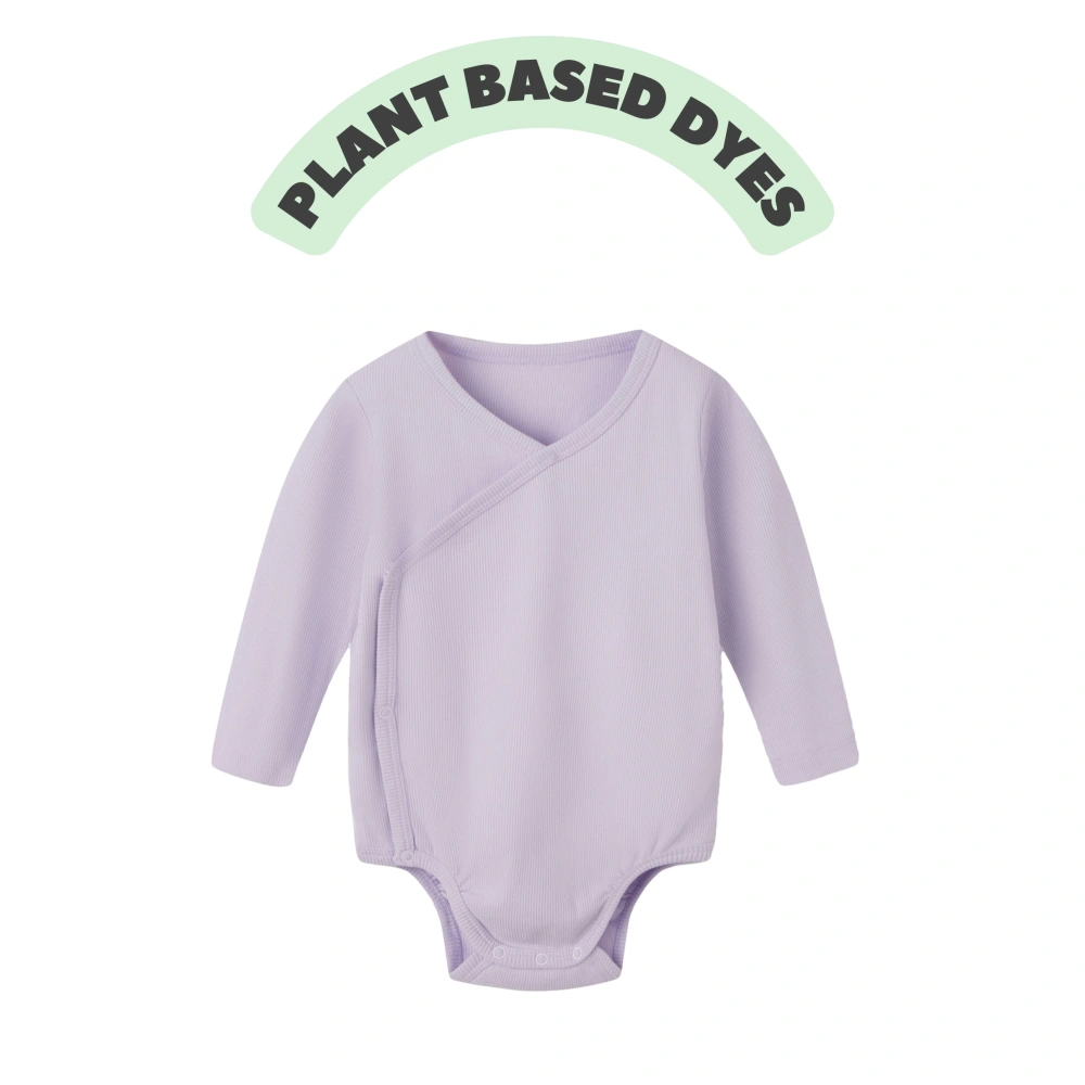 Plant-dyed organic cotton baby unisex long sleeve kimono bodysuit