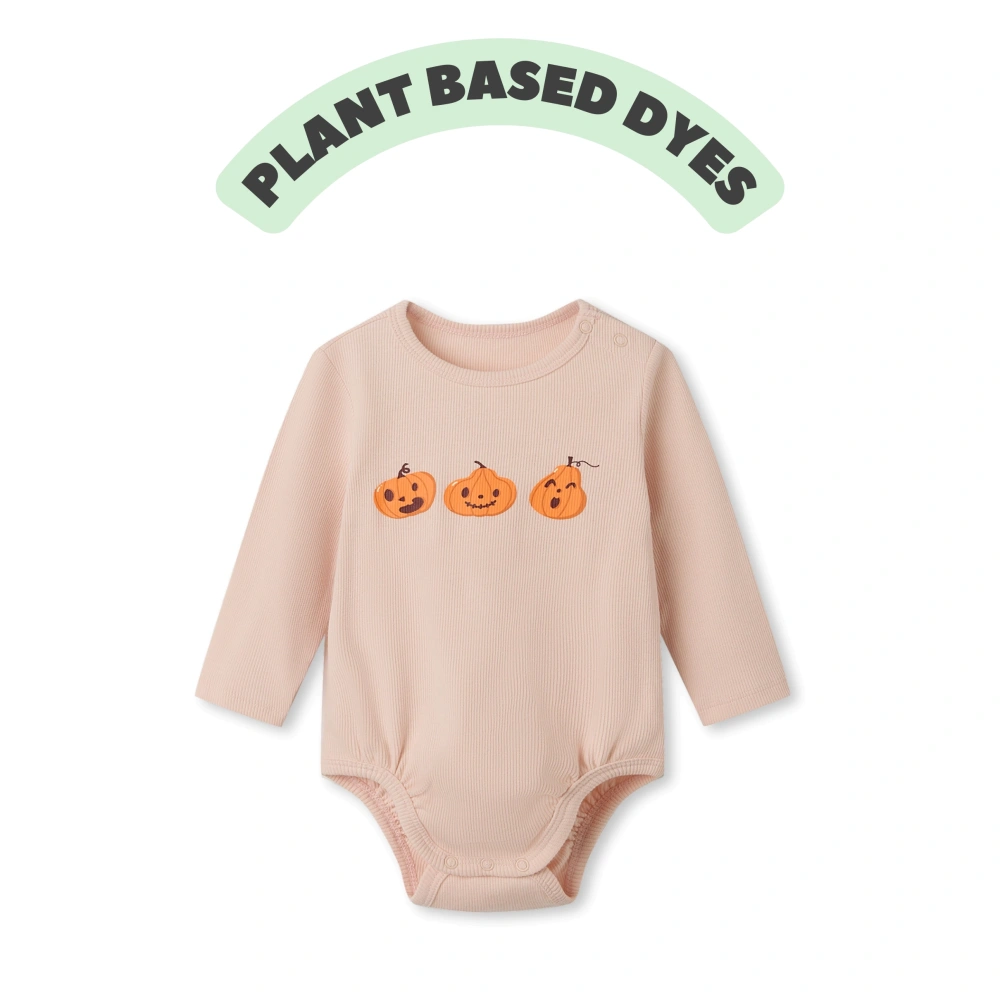 Senseng Organic Cotton Plant-Dyed Baby Pumpkin Halloween Bodysuit with Snap Closures