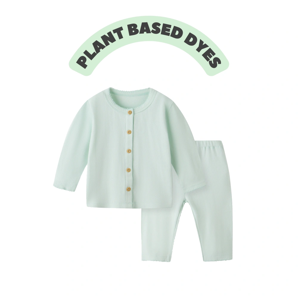 Plant-dyed organic cotton ribbed two-piece baby girl set (long-sleeve top and pants)