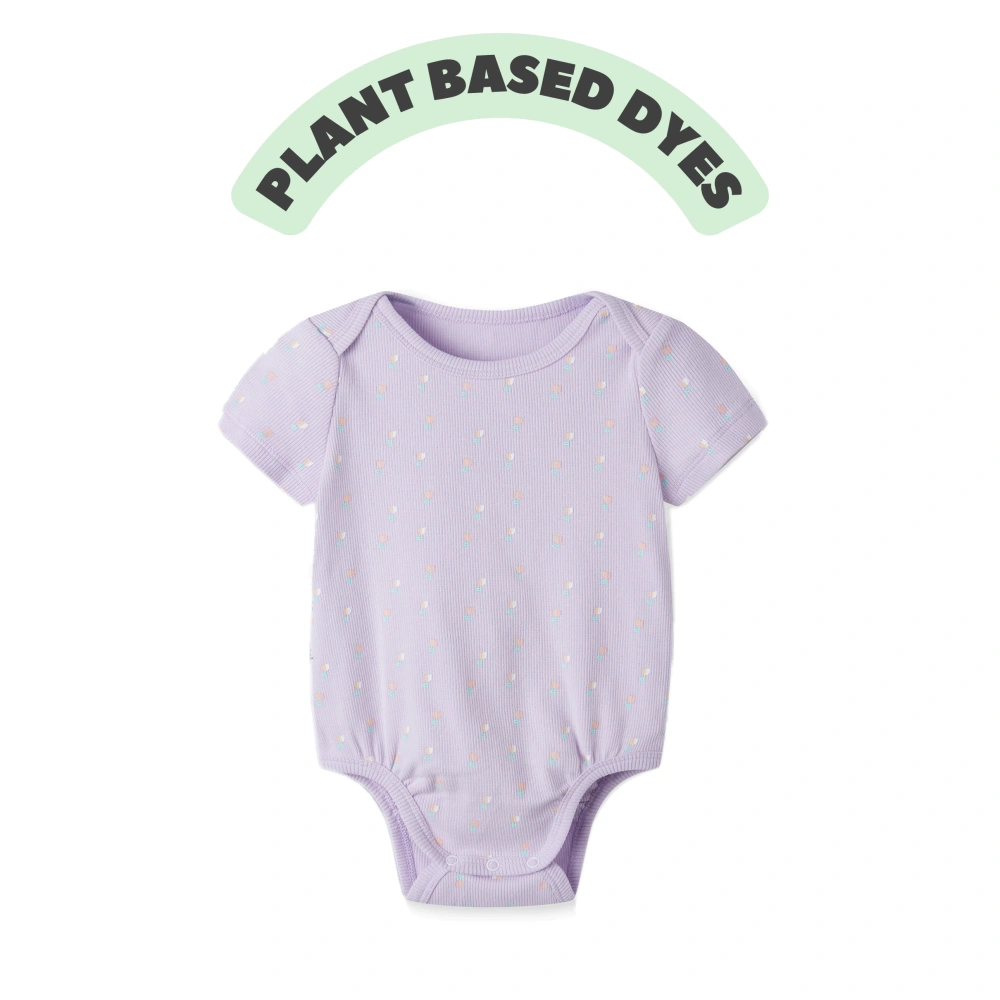 Senseng organic cotton baby bodysuit with plant-based dyes – unisex slip-on short sleeve