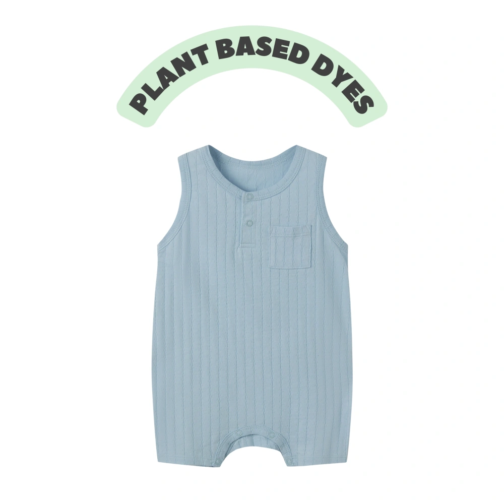 Baby wearing organic cotton plant-dyed unisex romper
