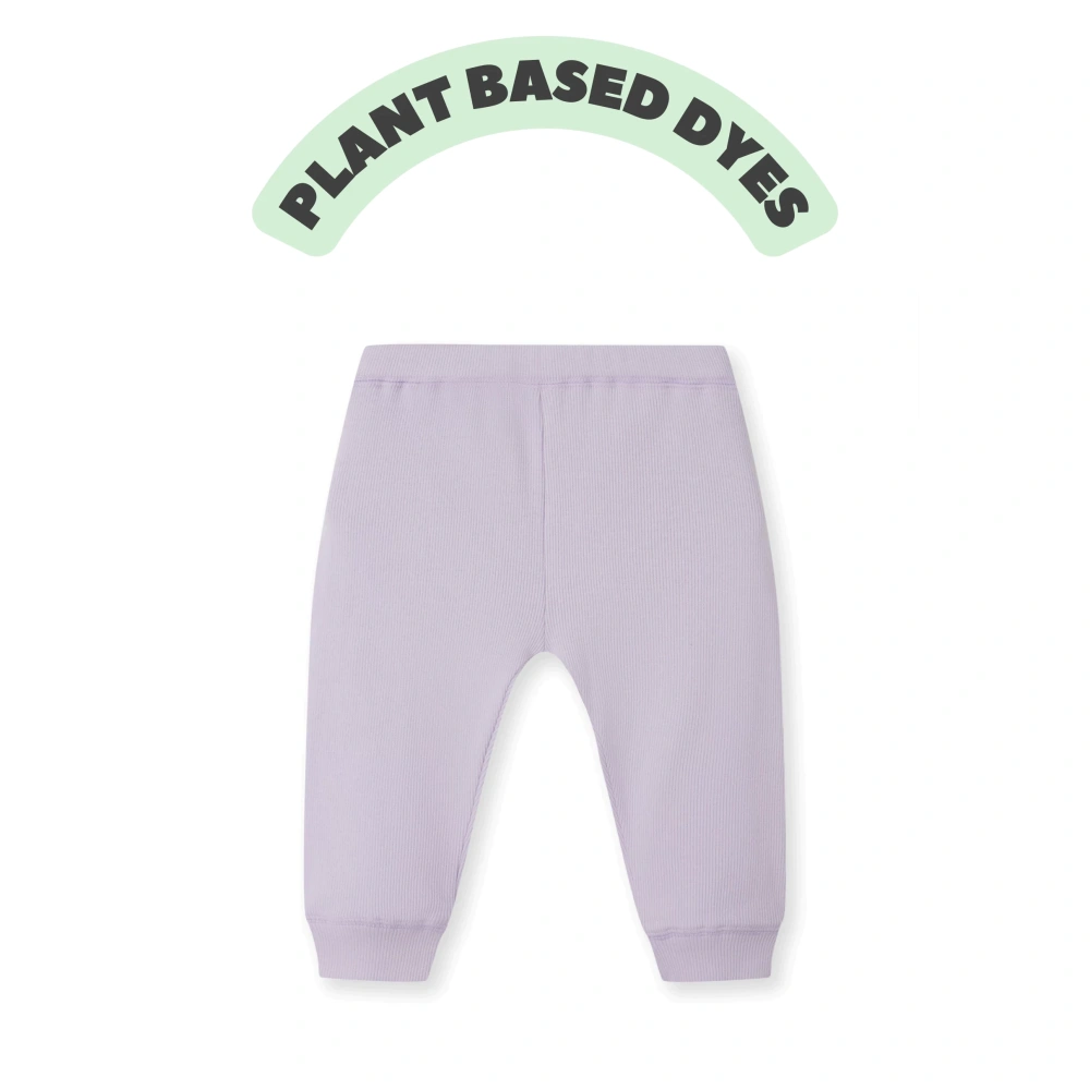 Senseng organic cotton baby ribbed leggings in natural plant dye, soft eco-friendly apparel for infants and toddlers