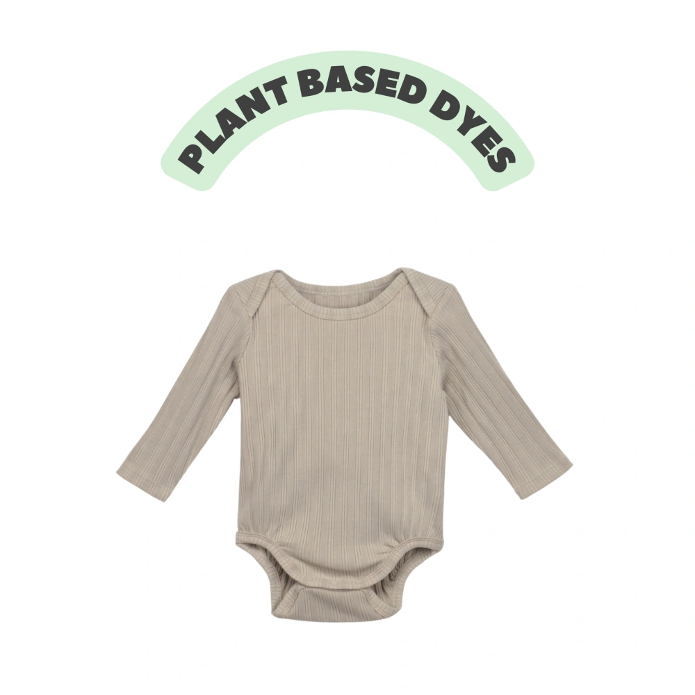 Senseng Slip-On Long Sleeve Organic Cotton Baby Onesie (0-18M) with Plant-Based Dyes on Infant Model