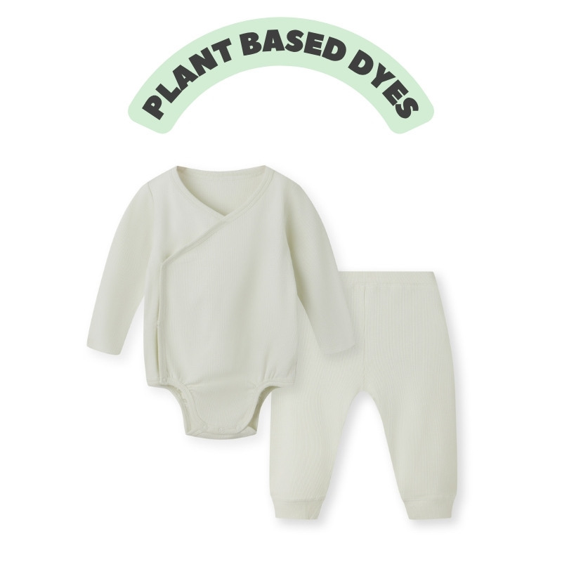 Baby Unisex Long Sleeve Kimono Bodysuit+Ribbed Legging Set