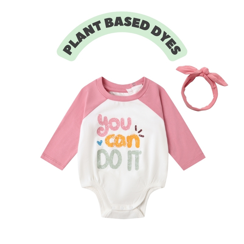 Baby Organic Cotton "YOU CAN DO IT" Print Bodysuit+Matching Headband Set
