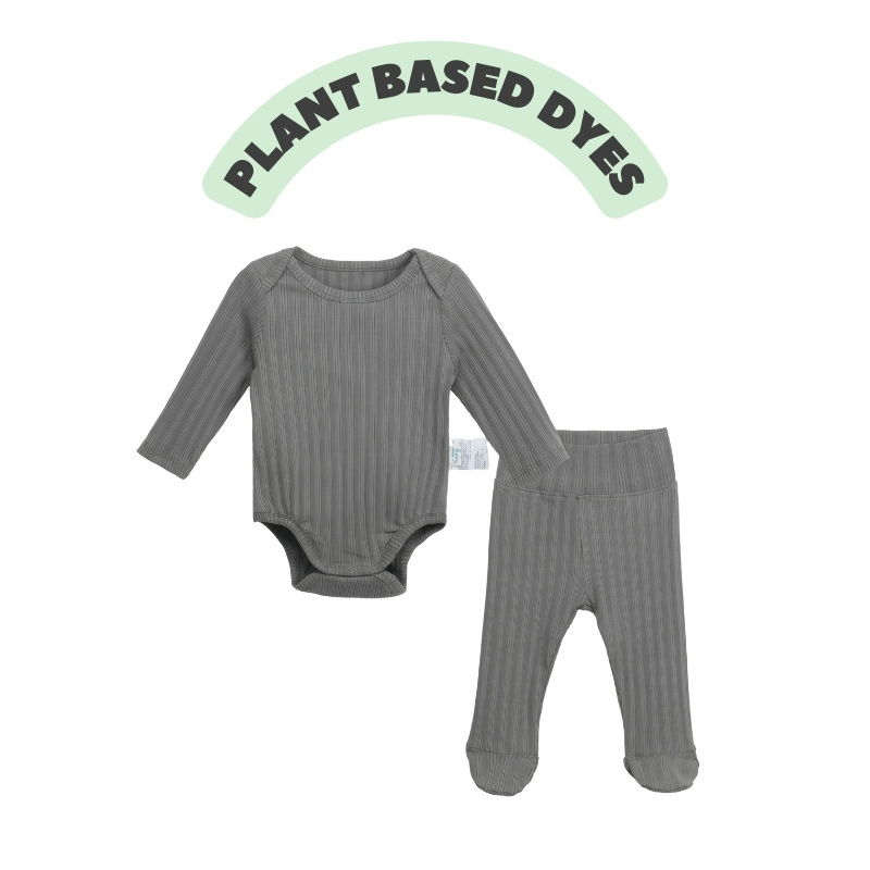 Slip-on Long Sleeve Baby Ribbed Onesie + Footed Pants Set