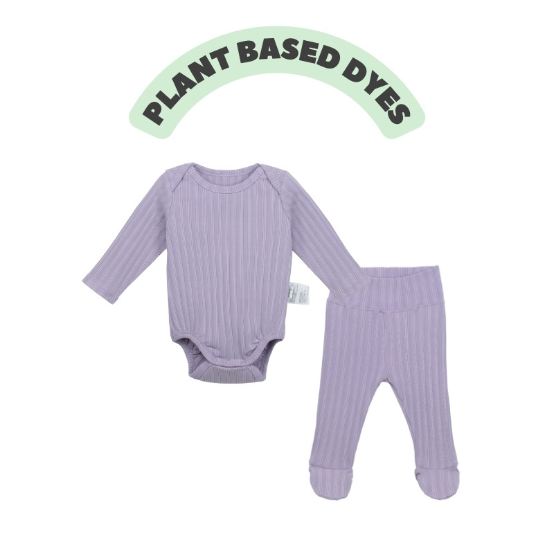 Slip-on Long Sleeve Baby Ribbed Onesie + Footed Pants Set