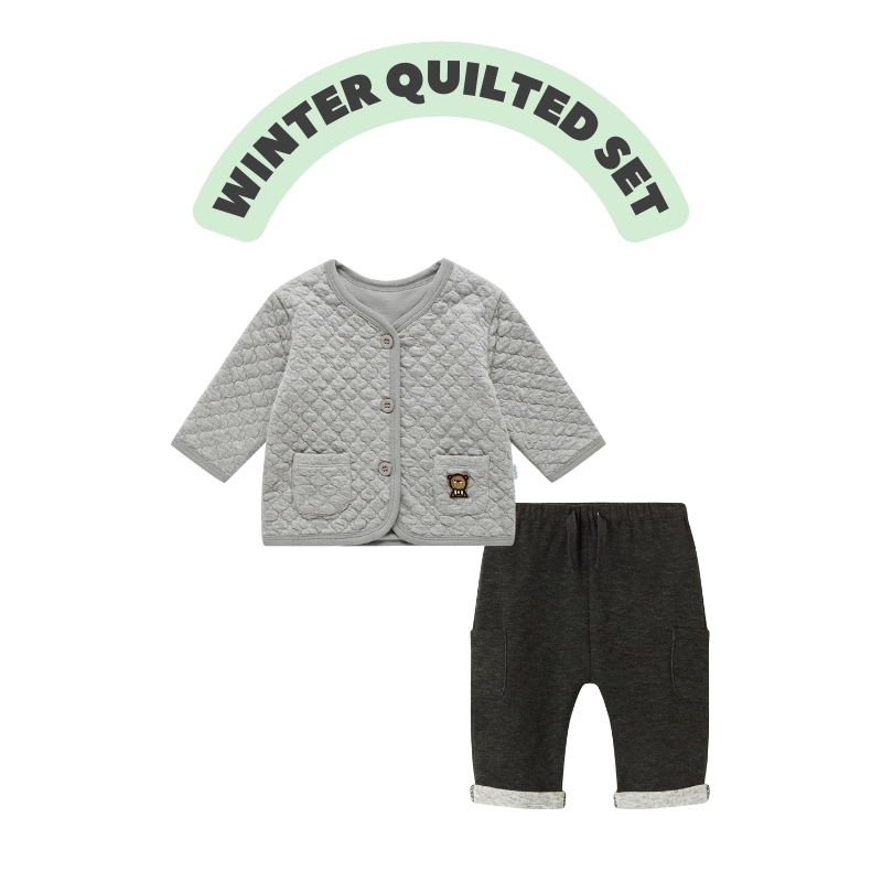 Baby Button-Up Quilted Jacket+Brushed Fleece Pant Set