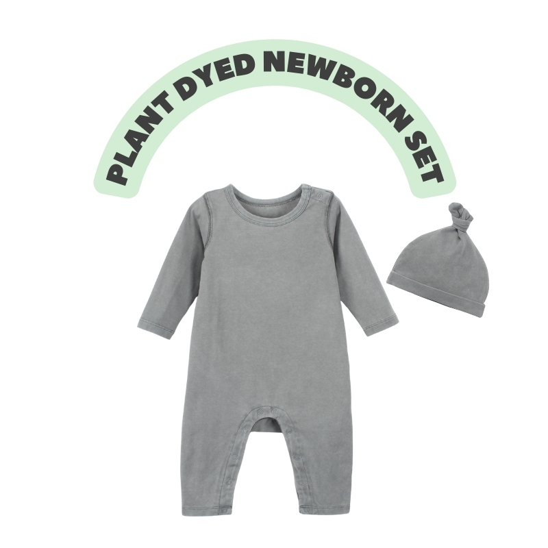 Newborn Long Sleeve Button Romper + Boutique Beanie Set