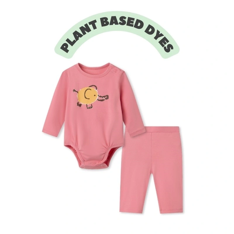 Plant-dyed Baby 2-Piece Geo Elephant Set (Bodysuit + Pants)