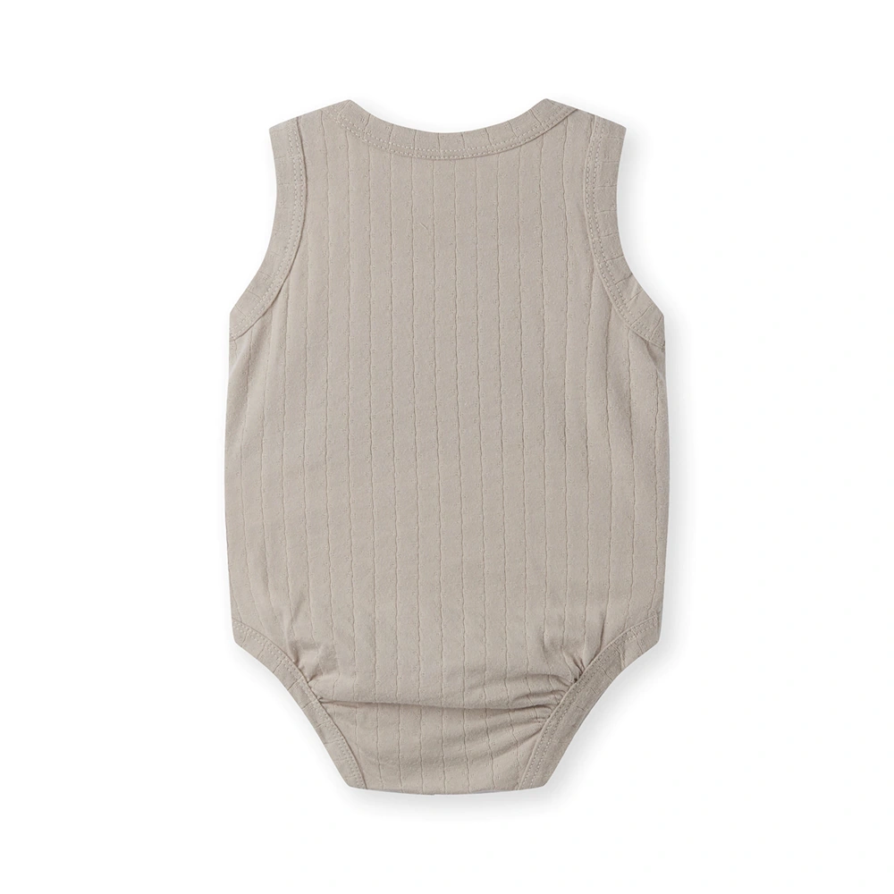 Pointelle sleeveless organic cotton baby bodysuit with plant-based dyes, eco-friendly design for infants 0-18 months