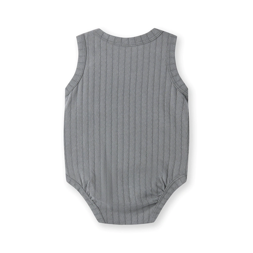 Pointelle sleeveless organic cotton baby bodysuit with plant-based dyes, eco-friendly design for infants 0-18 months
