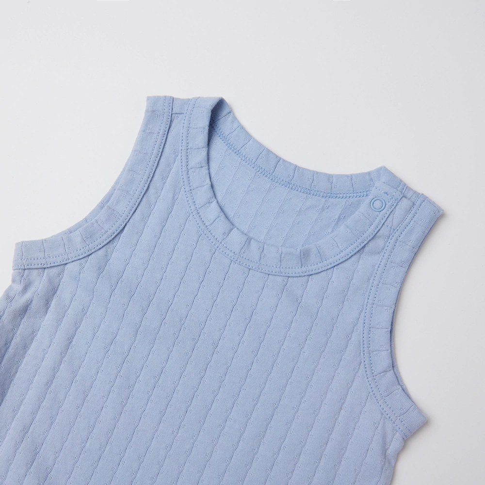 Pointelle sleeveless organic cotton baby bodysuit with plant-based dyes, eco-friendly design for infants 0-18 months