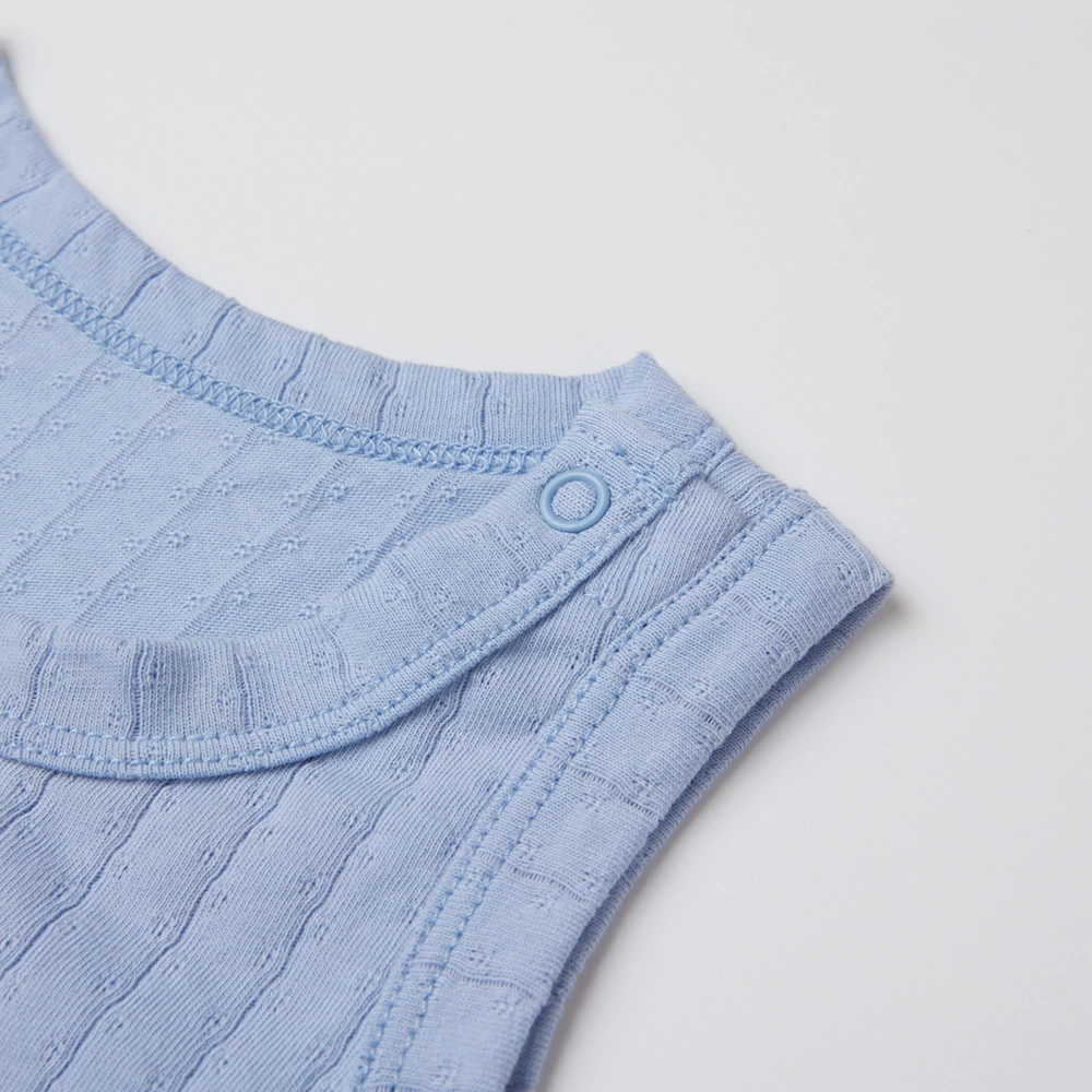 Pointelle sleeveless organic cotton baby bodysuit with plant-based dyes, eco-friendly design for infants 0-18 months