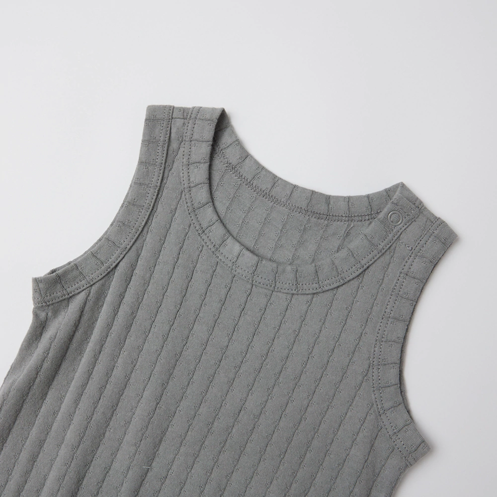 Pointelle sleeveless organic cotton baby bodysuit with plant-based dyes, eco-friendly design for infants 0-18 months