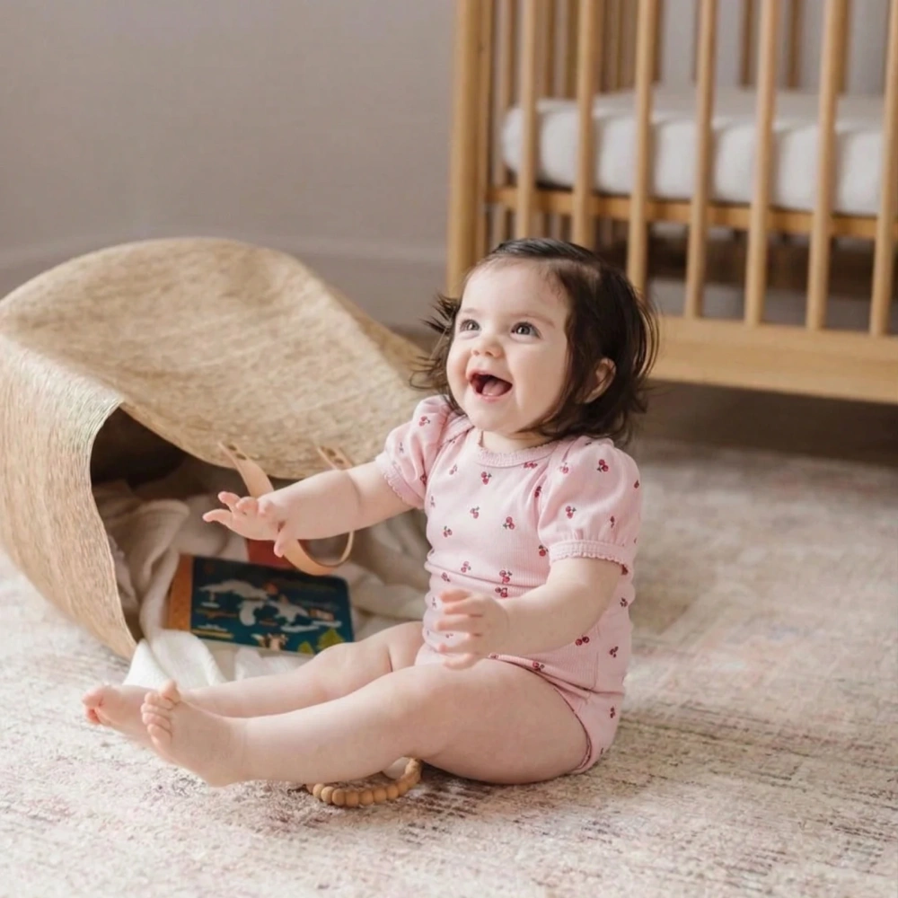 Baby Girl Puff Sleeves Cherry Print Onesie