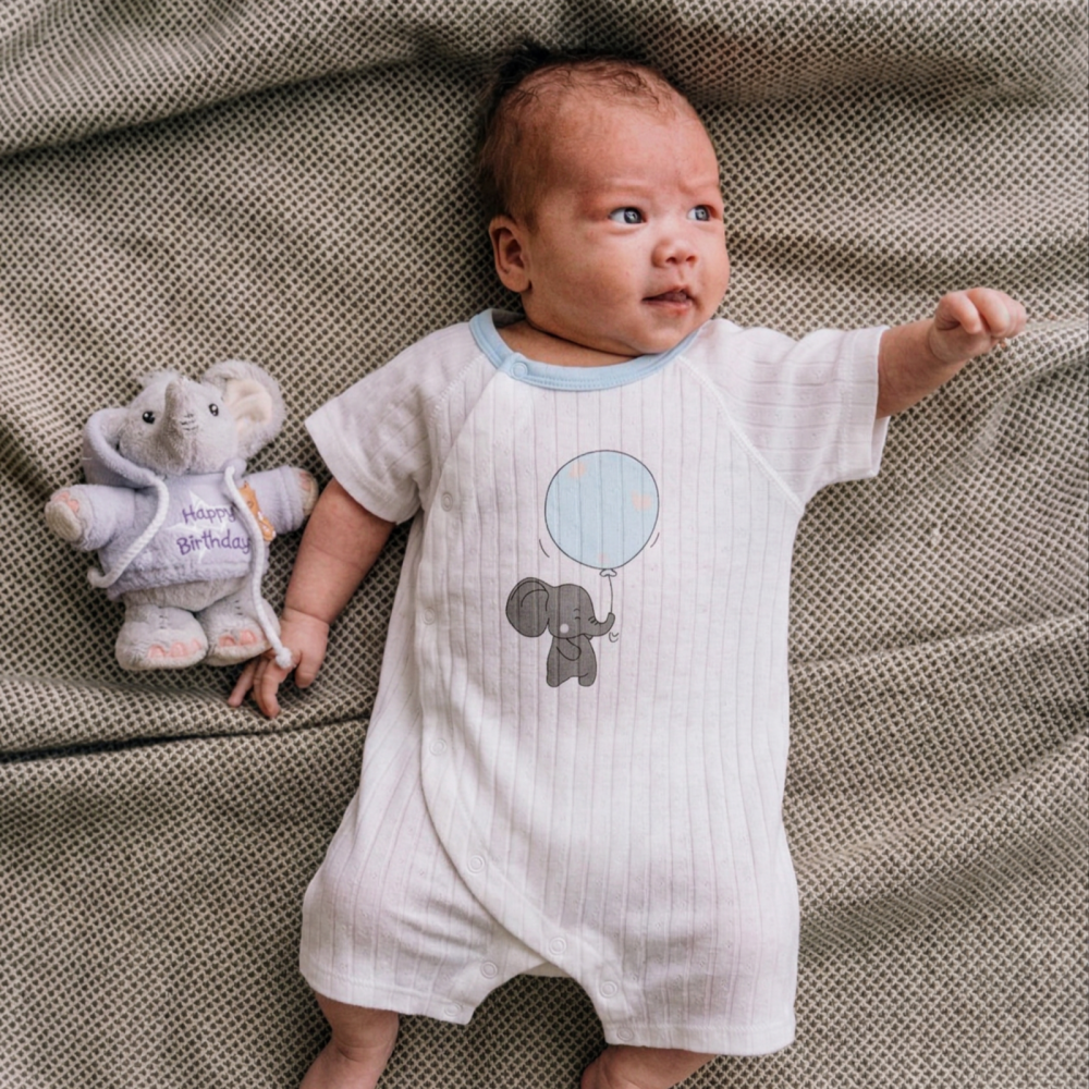 Baby Side Snap Elephant Print Romper