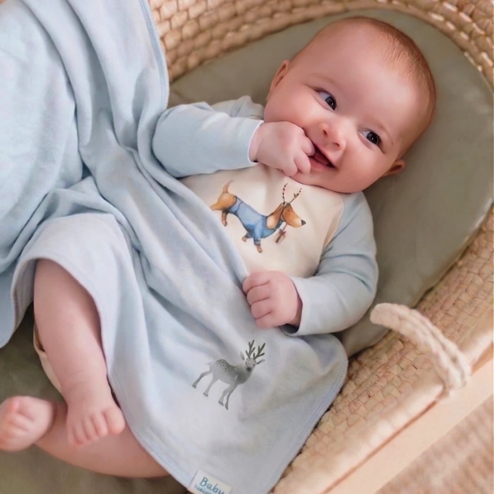 Baby Xmas Dog Long Sleeve Bodysuit+Swaddle Blanket Set