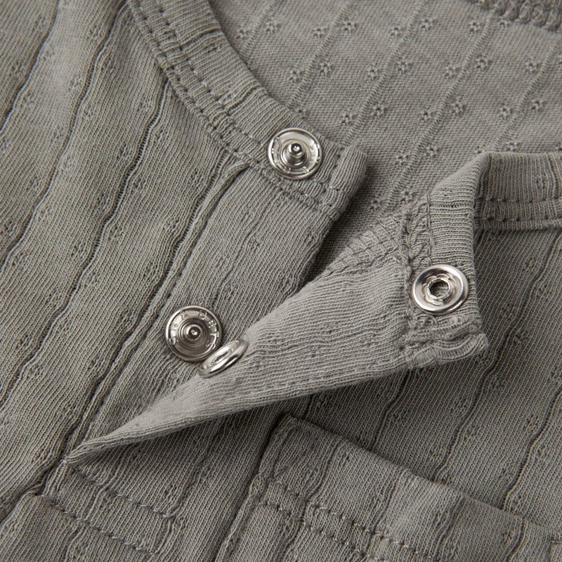 Nickel-free gusset snaps on plant-dyed organic cotton romper