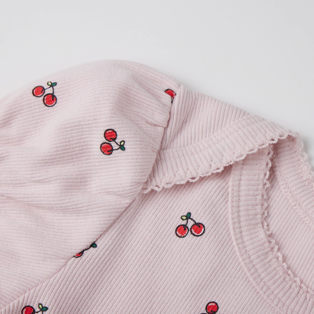 Organic cotton baby girl puff sleeves cherry print bodysuit plant-dyed eco apparel