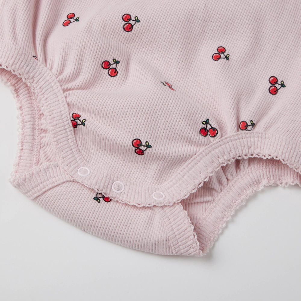 Organic cotton baby girl puff sleeves cherry print bodysuit plant-dyed eco apparel