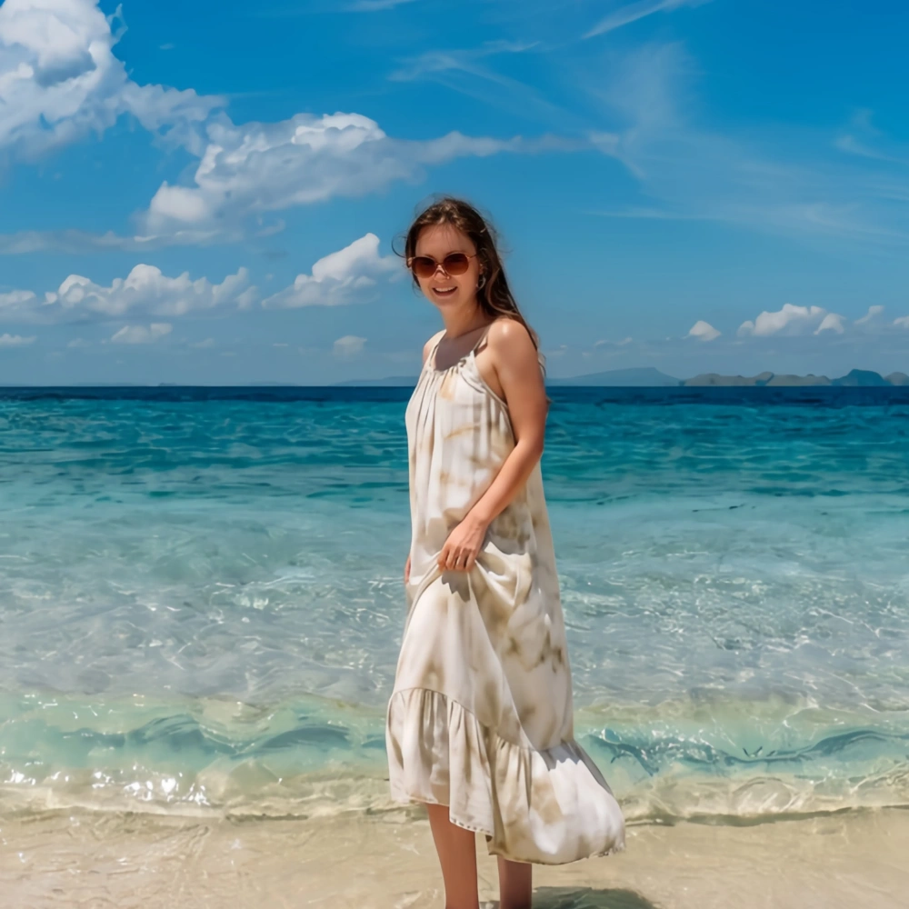 Senseng women's Boho Tie Dye Maxi Dress