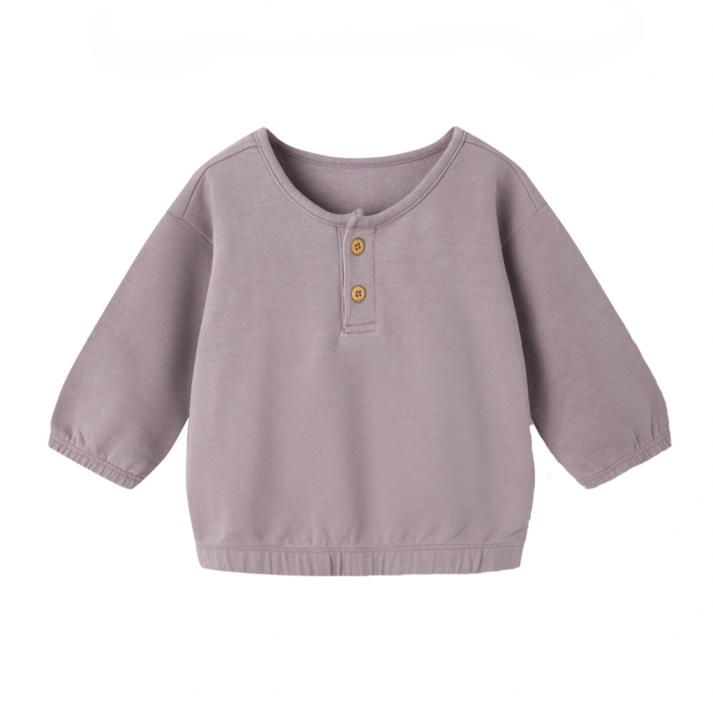 Front flat layout of SENSENG relaxed baby sweatshirt shirt in plant-dyed organic cotton natural cameo brown colorway.