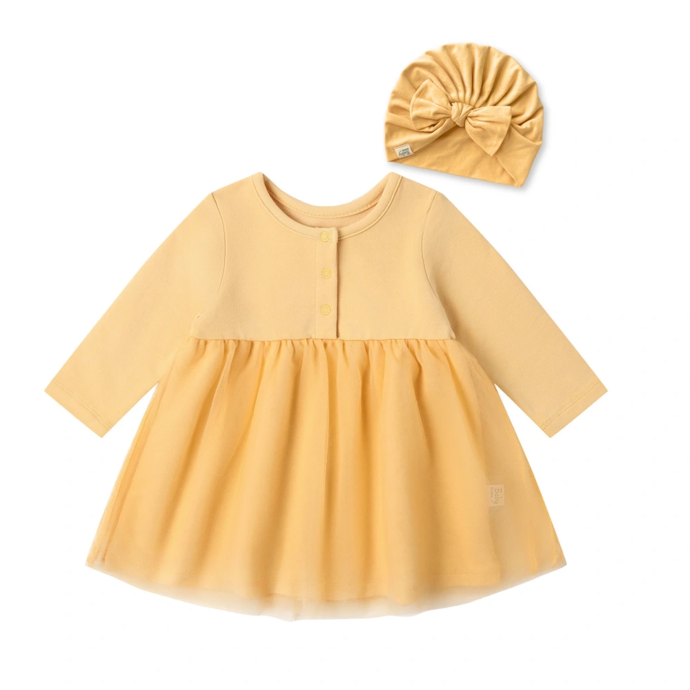 Baby Girl French Terry Long Sleeve Dress+ Turan Hat Set