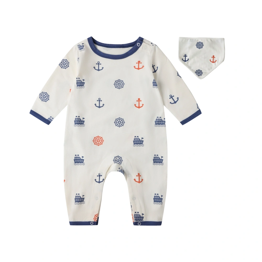Newborn Long Sleeve Full Print Romper+Matching Bib Set