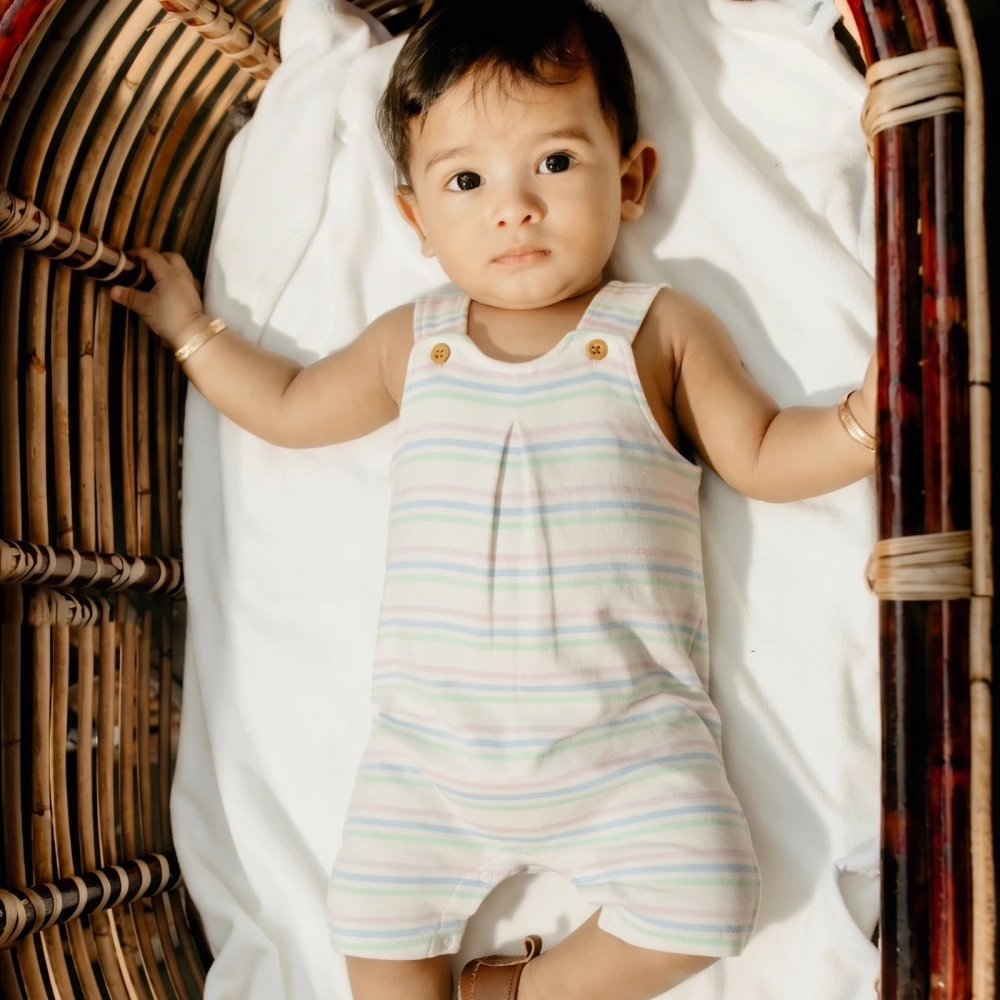 Baby Unisex Stripe Print Jersey Dungarees