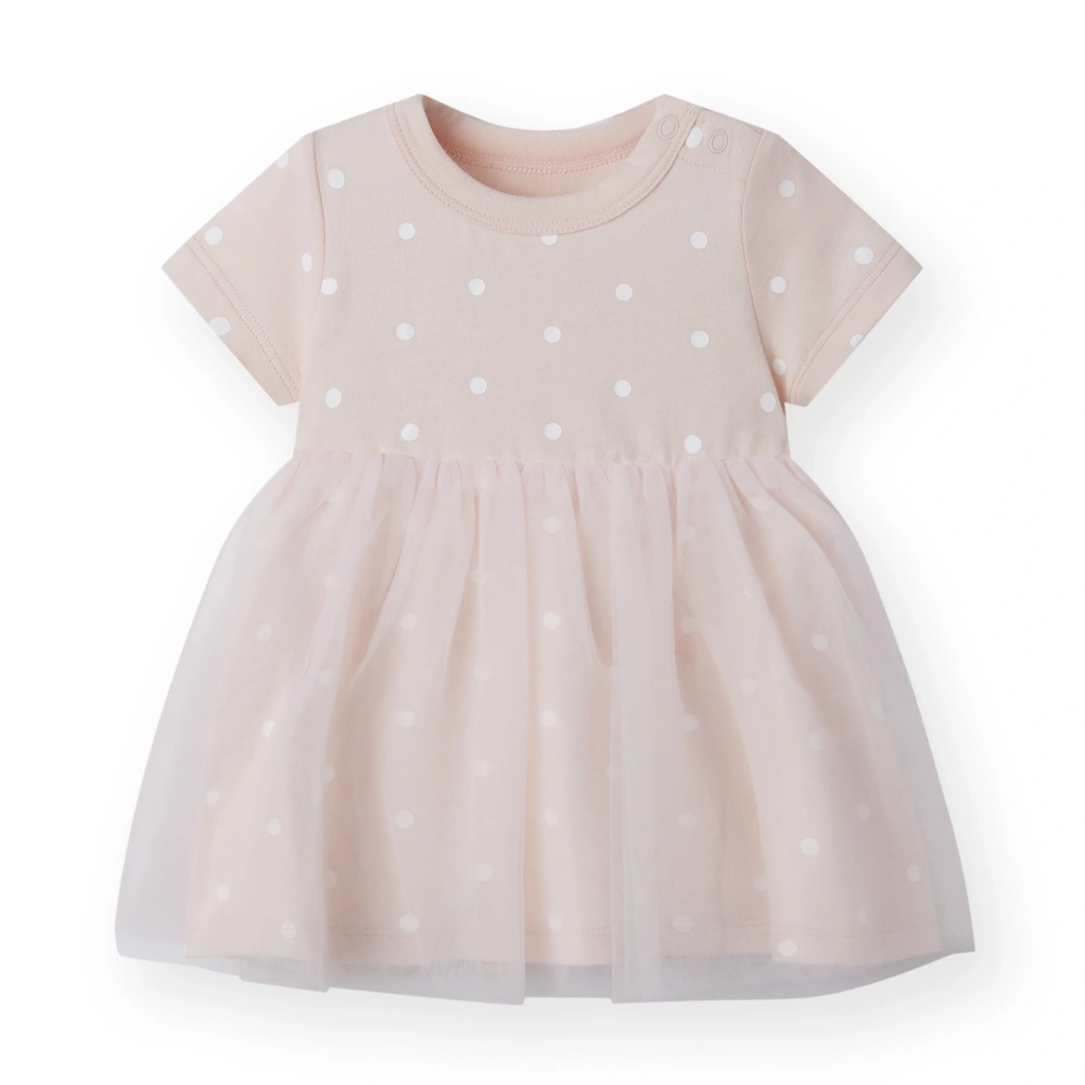 Baby Girl Dot Print Short Sleeve Jersey Tulle Dress