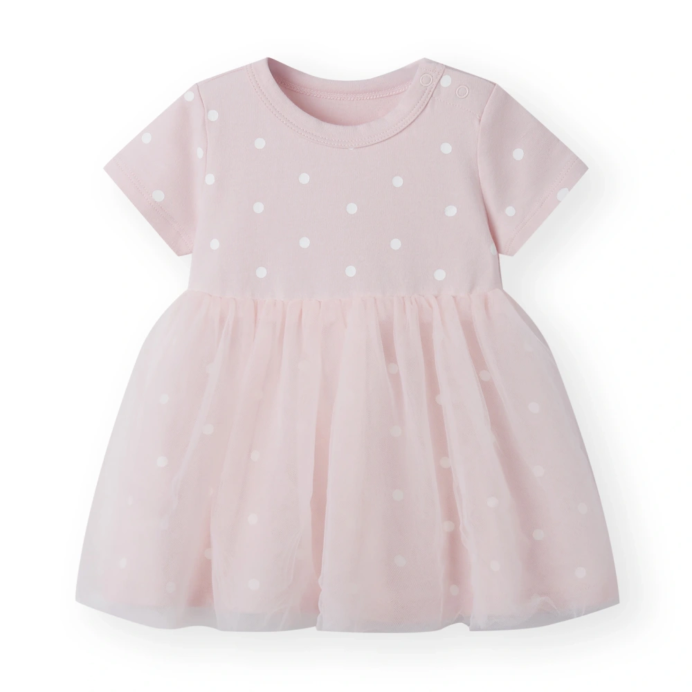 Baby Girl Dot Print Short Sleeve Jersey Tulle Dress